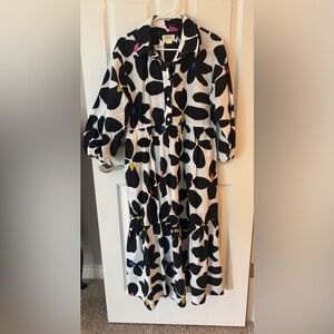 Anthropologie Maeve Bettina Black and White Collar Midi Dress